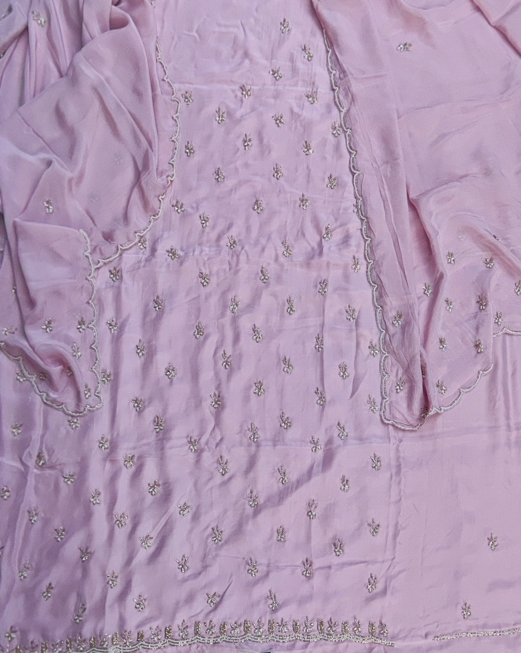Baby Pink Crepe Suit with Cutdana Handwork