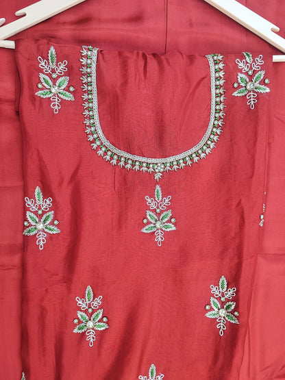Rust Organza Suit with Upada Silk Bottom