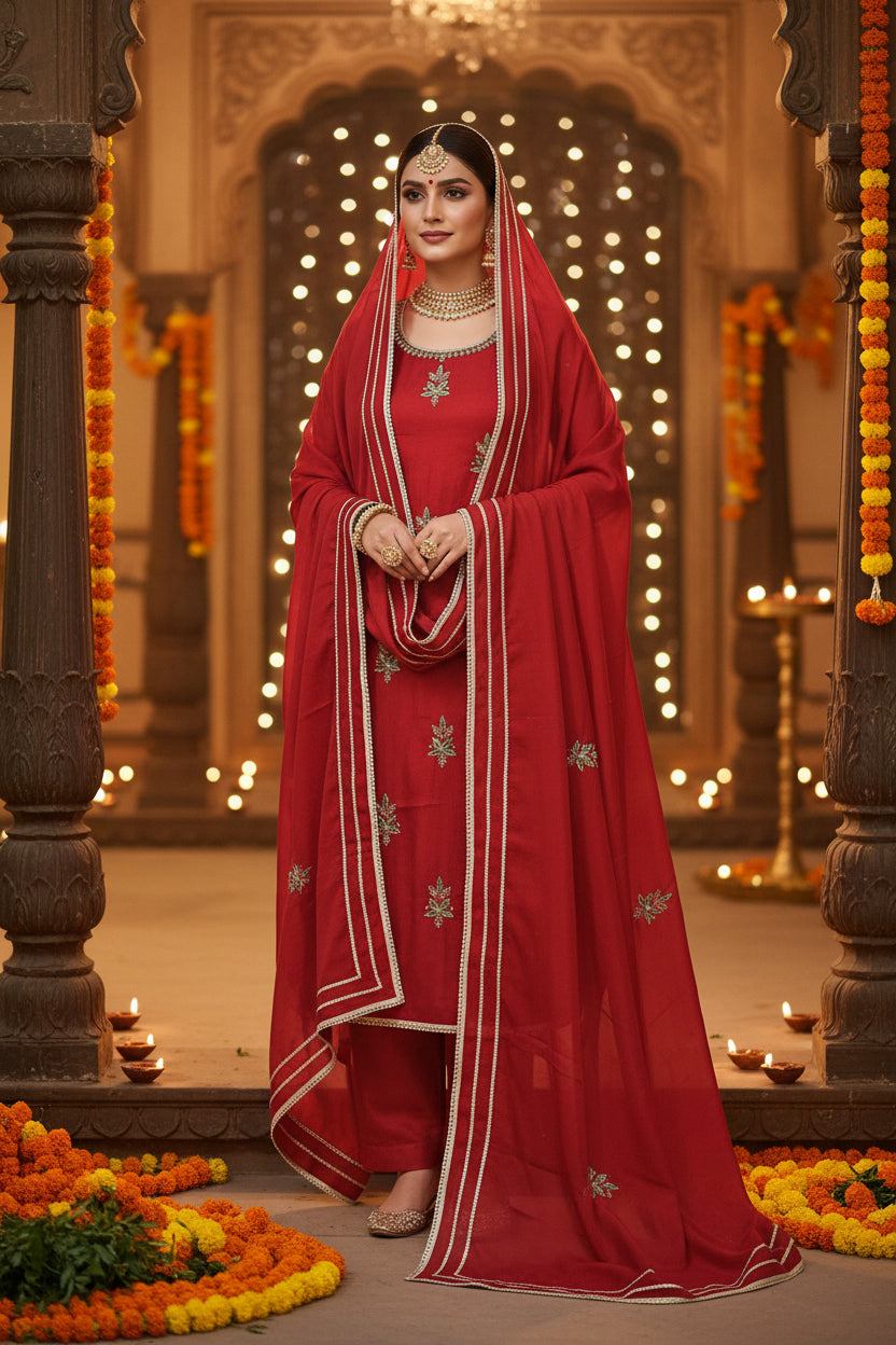 Rust Organza Suit with Upada Silk Bottom