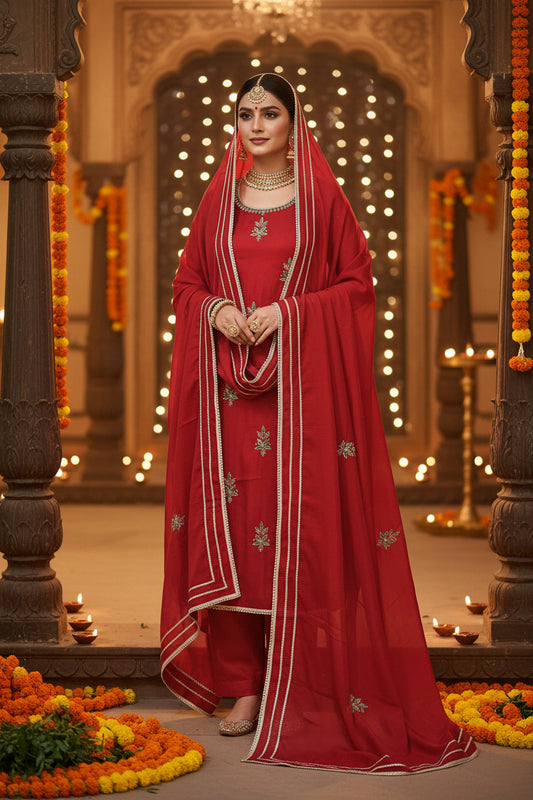 Rust Organza Suit with Upada Silk Bottom