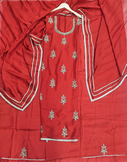 Rust Organza Suit with Upada Silk Bottom