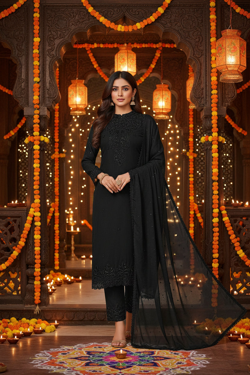 Black Georgette Suit with Full Handwork