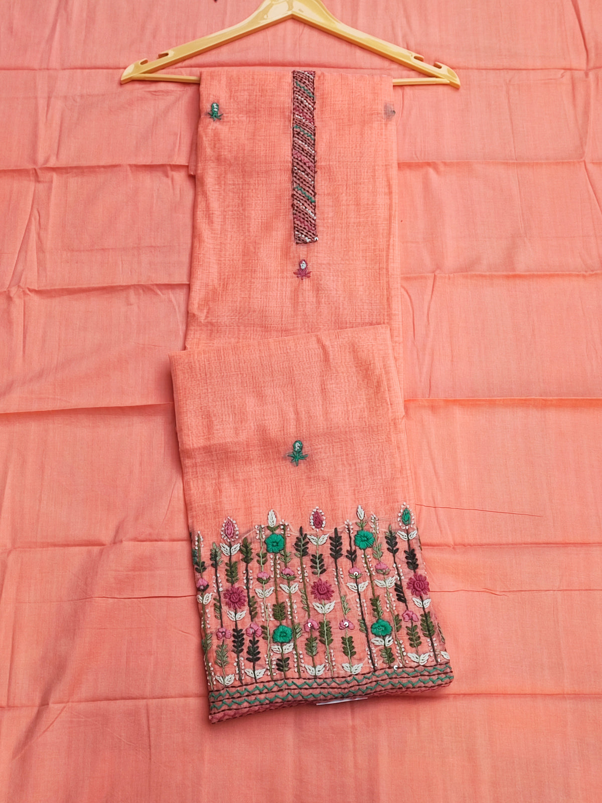 Peach Mul Chanderi Suit with Jamdani Dupatta