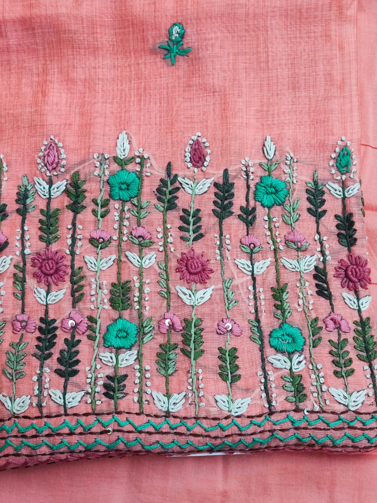 Peach Mul Chanderi Suit with Jamdani Dupatta