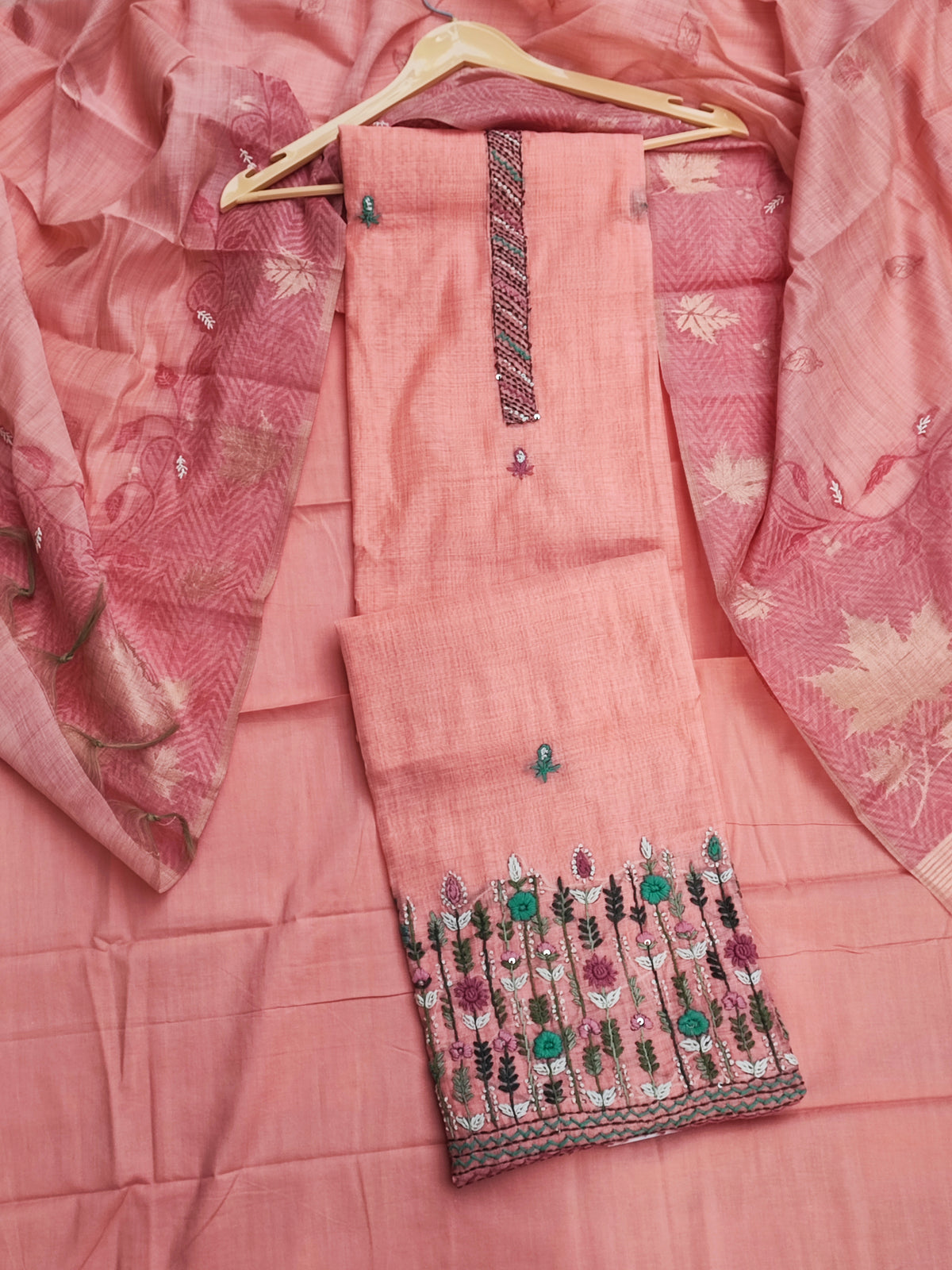 Peach Mul Chanderi Suit with Jamdani Dupatta
