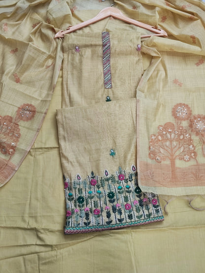 Yellow Mul Chanderi Suit with Jamdani Dupatta