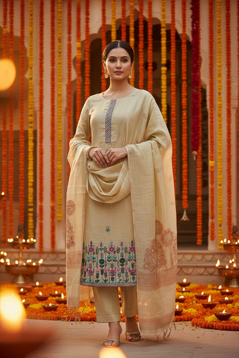Yellow Mul Chanderi Suit with Jamdani Dupatta