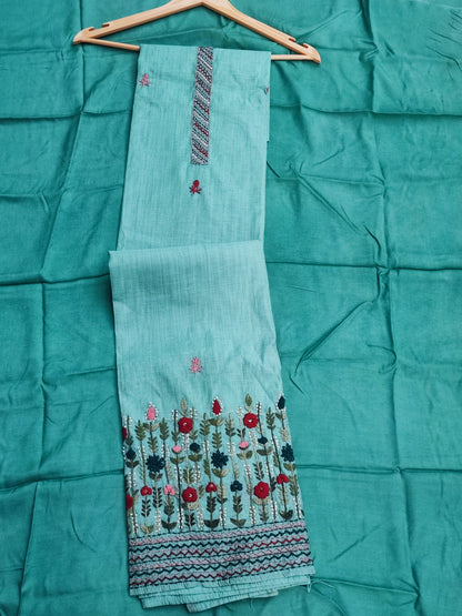 Sea Green Mul Chanderi Suit with Jamdani Dupatta