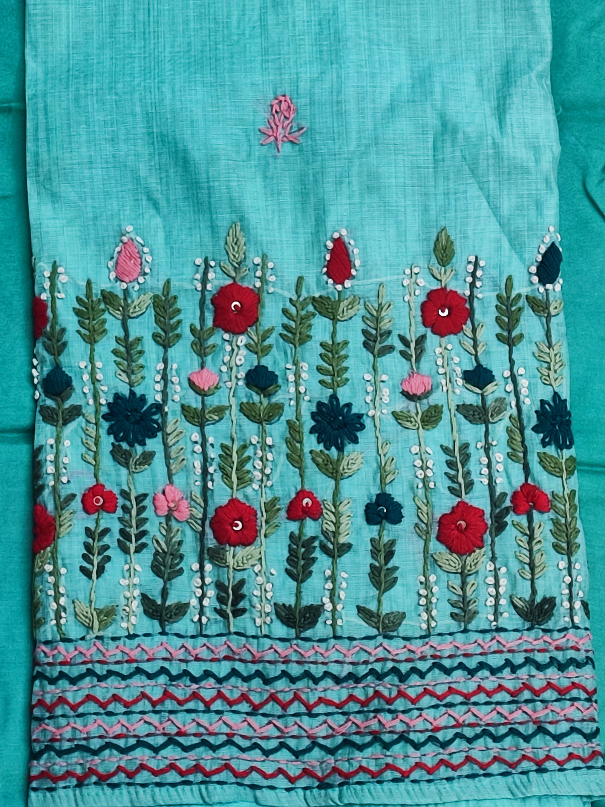 Sea Green Mul Chanderi Suit with Jamdani Dupatta
