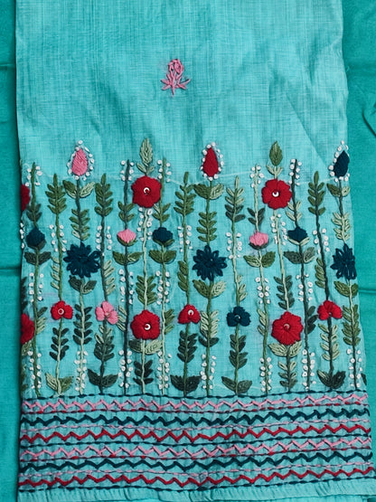 Sea Green Mul Chanderi Suit with Jamdani Dupatta
