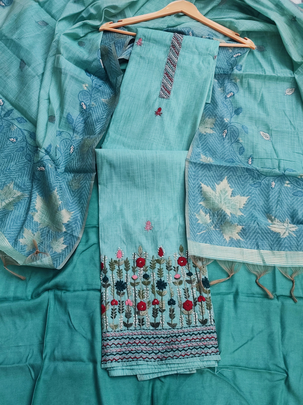 Sea Green Mul Chanderi Suit with Jamdani Dupatta