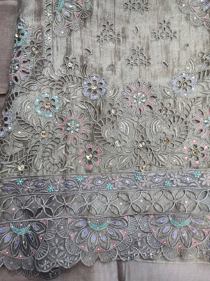 Golden Crushed Tissue Suit with Cutwork & Stones
