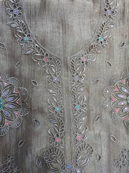 Golden Crushed Tissue Suit with Cutwork & Stones