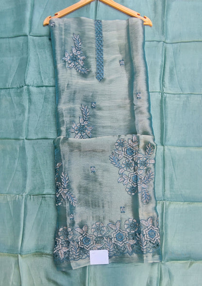 Sea Green Tissue Suit with Thread & Zari Work