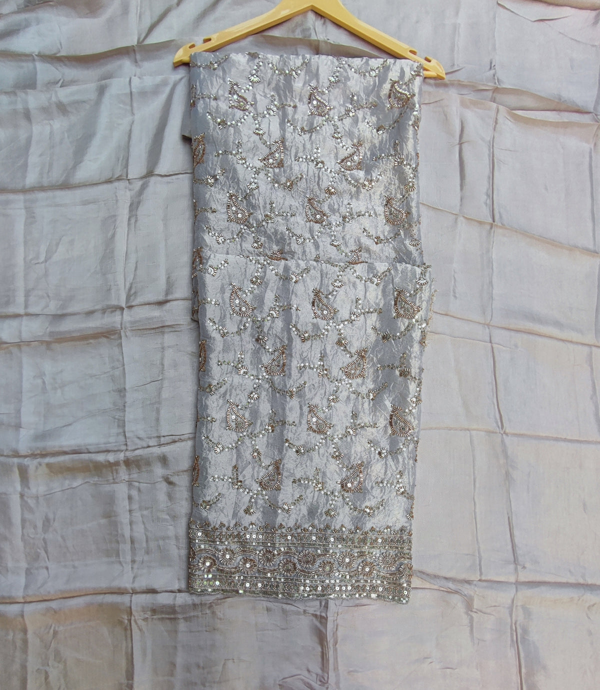 Light Golden Crushed Tissue Suit with Cutwork