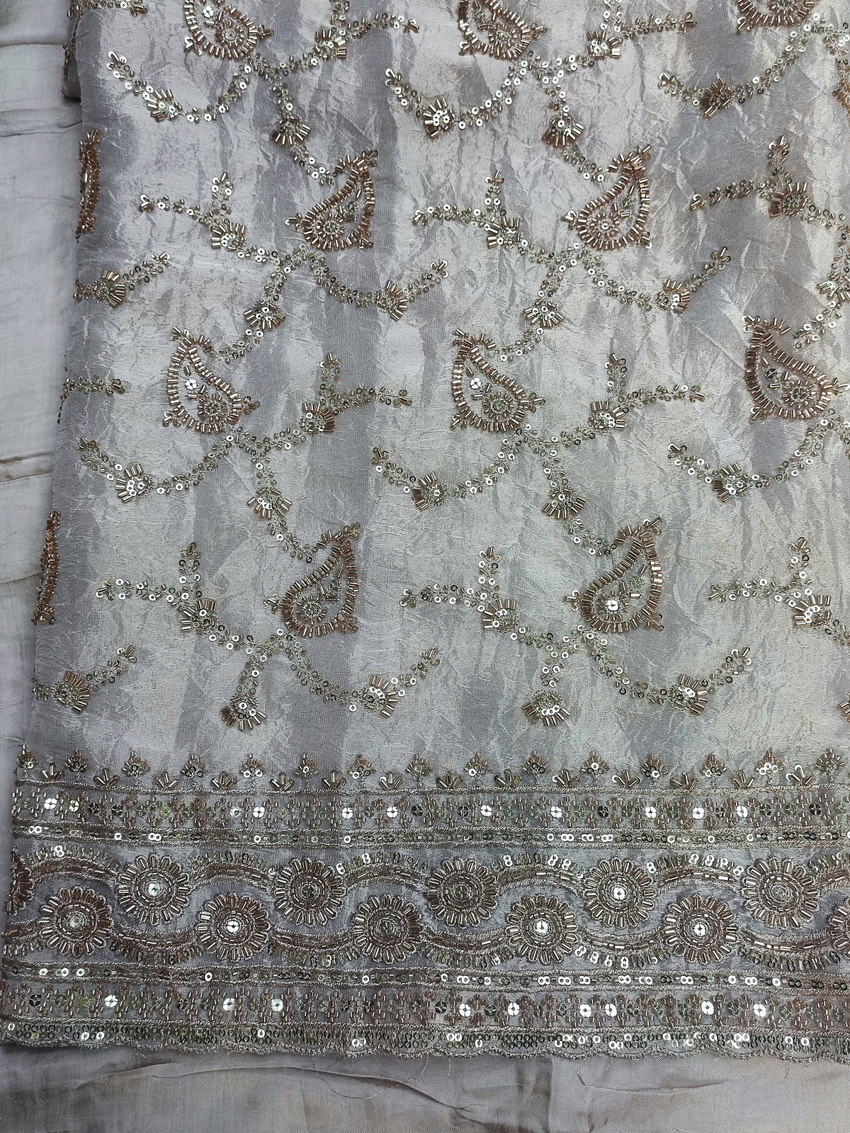 Light Golden Crushed Tissue Suit with Cutwork
