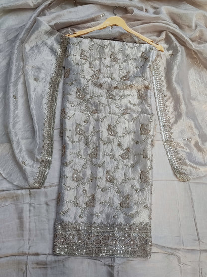 Light Golden Crushed Tissue Suit with Cutwork