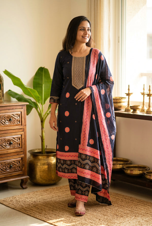 Black Bandhani Print Muslin Suit