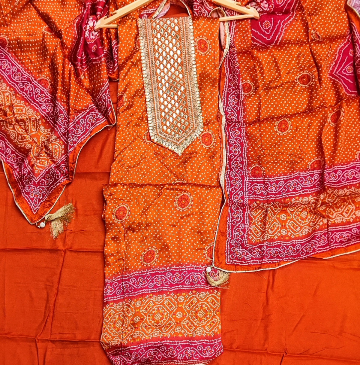 Rusty Orange Bandhani Print Suit