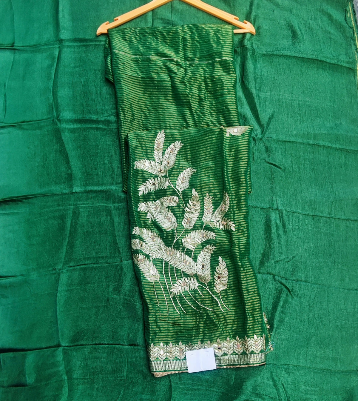 Green Banarasi Silk Suit with Gold Leaf Work