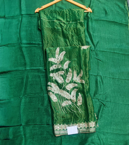Green Banarasi Silk Suit with Gold Leaf Work