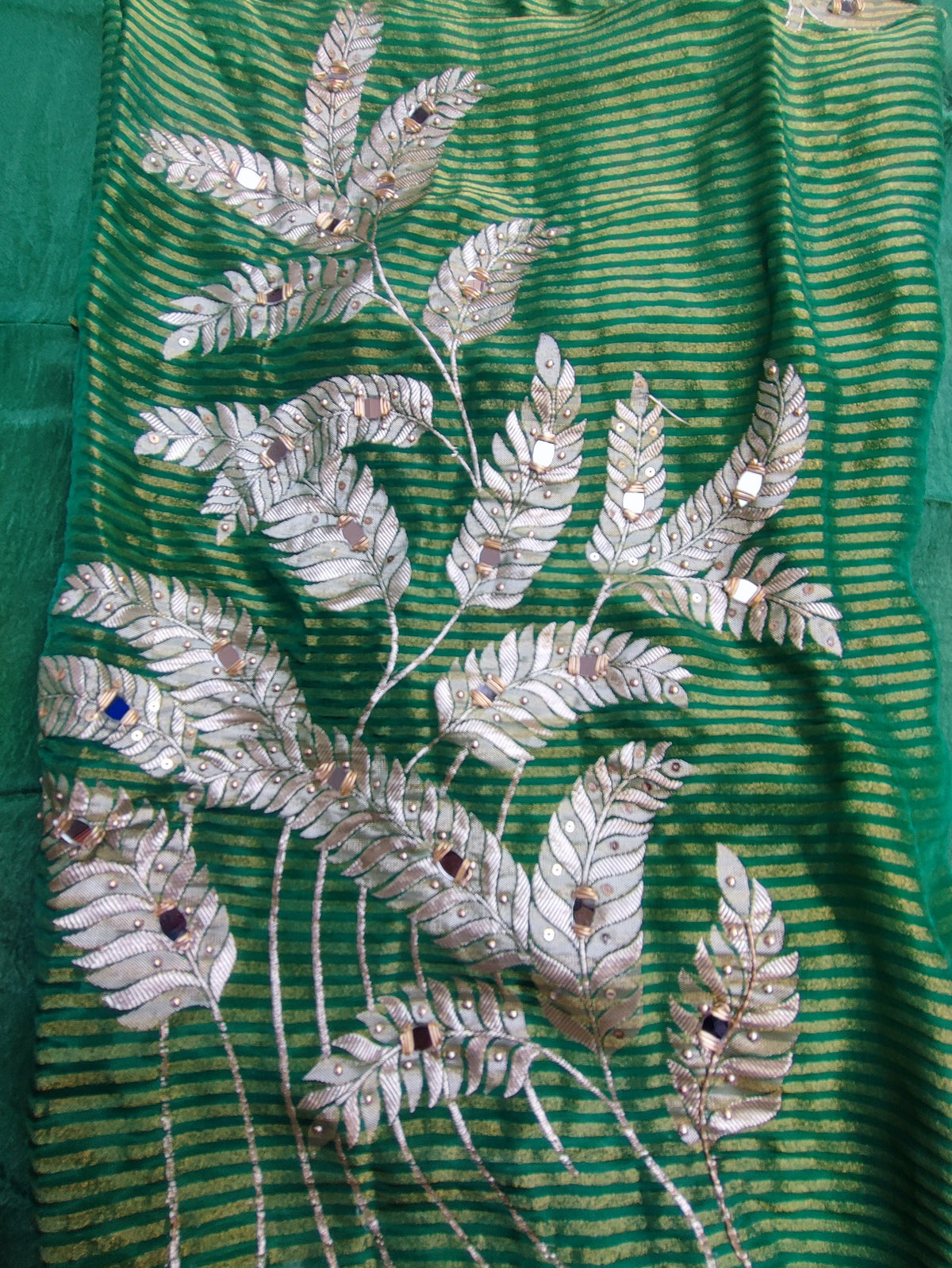 Green Banarasi Silk Suit with Gold Leaf Work