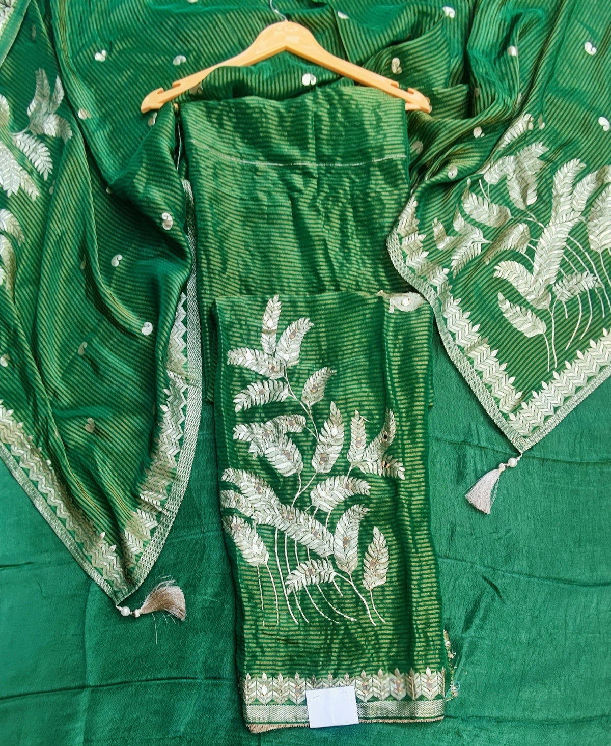 Green Banarasi Silk Suit with Gold Leaf Work