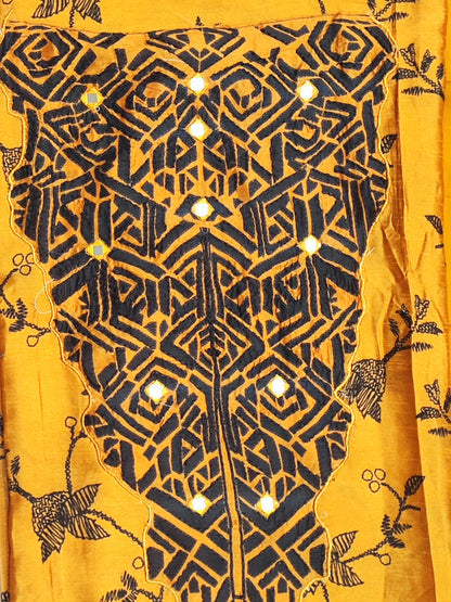 Mustard Muslin Silk Suit with Applique Work