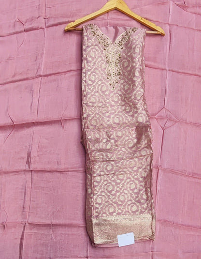 Pink Banarasi Silk Suit with Dabka Neckline