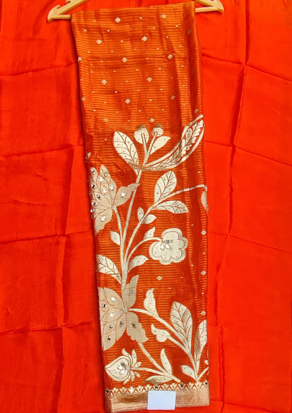 Orange Banarasi Suit with Mirror & Bead Work