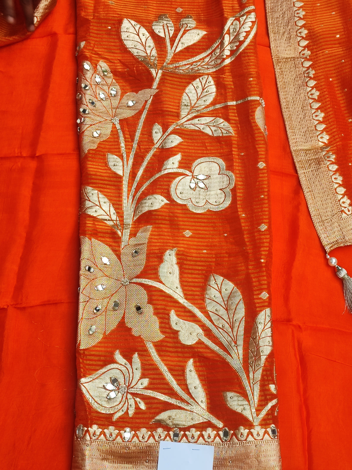 Orange Banarasi Suit with Mirror & Bead Work