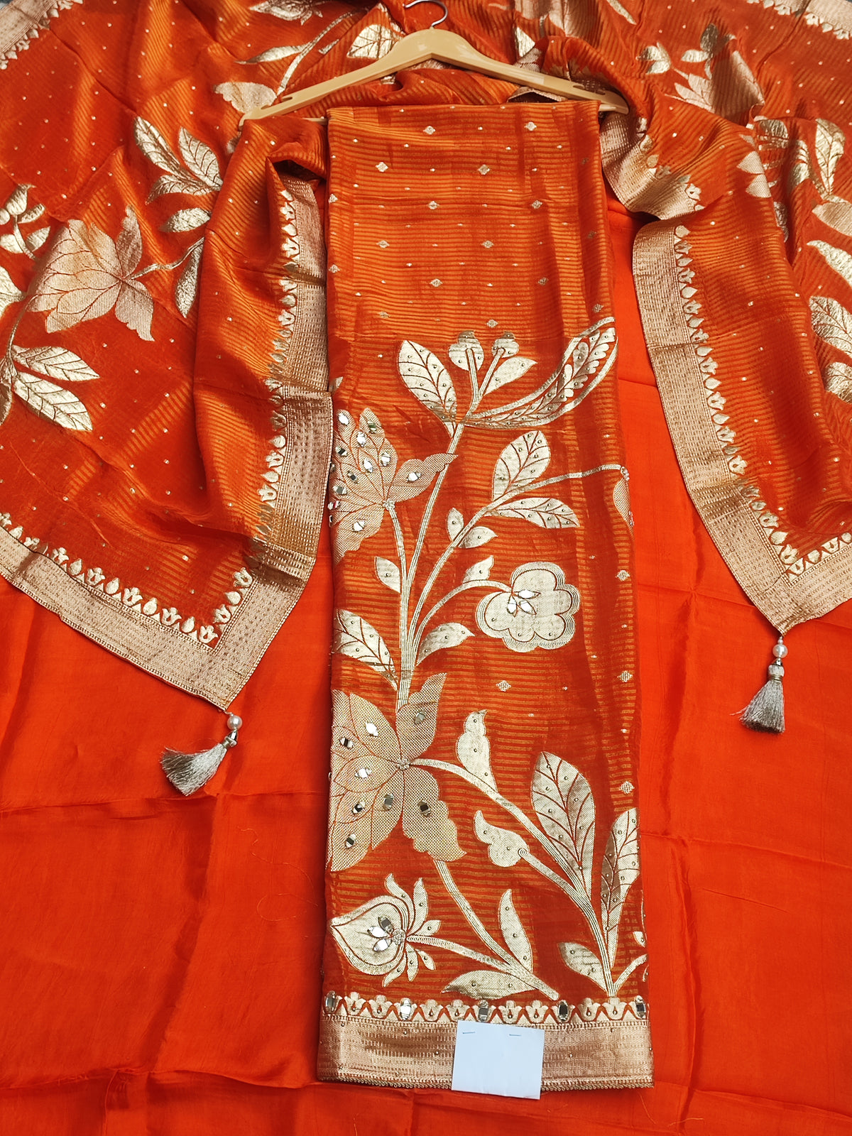 Orange Banarasi Suit with Mirror & Bead Work