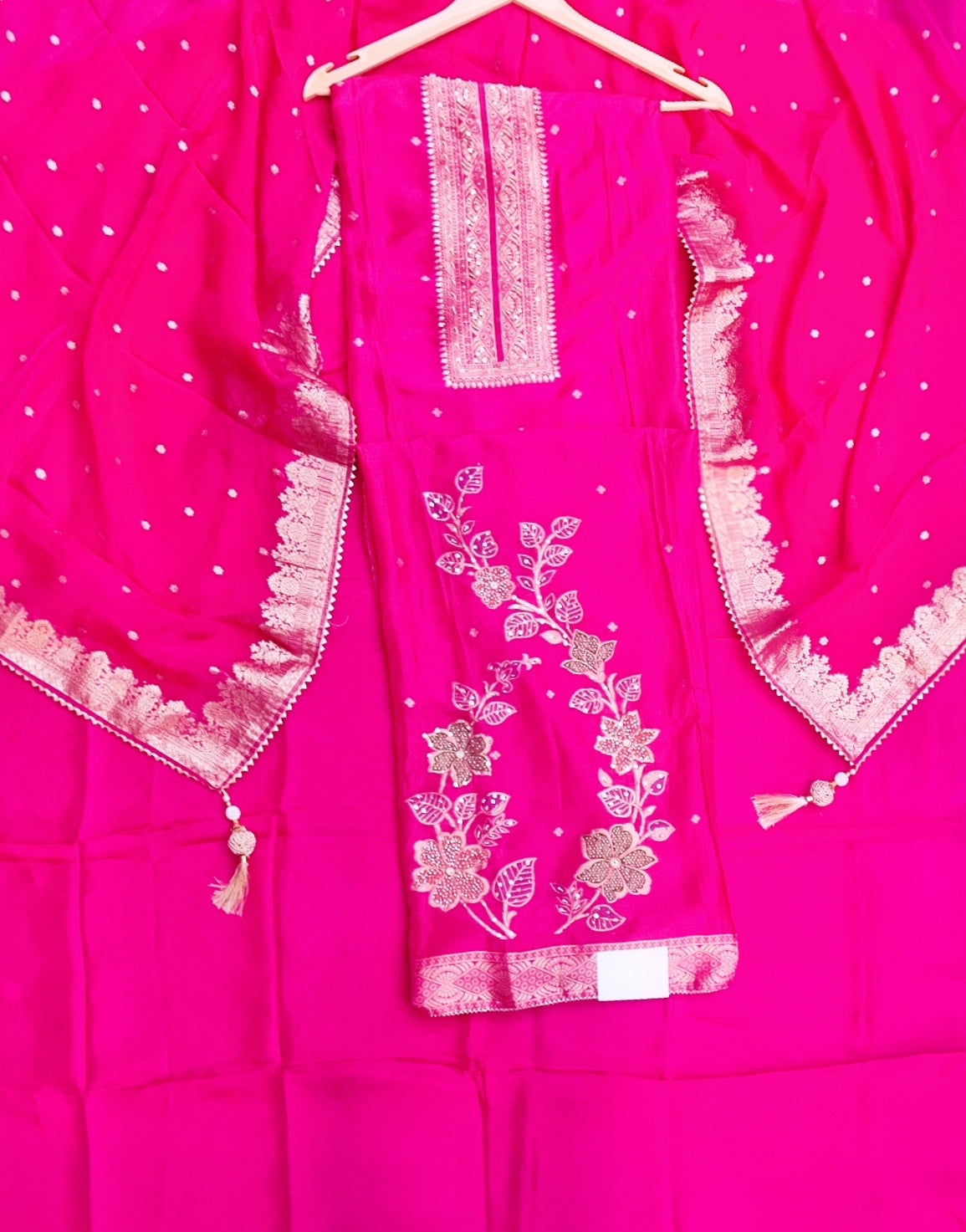 Magenta Banarasi Silk Suit with Moti & Dabka Work