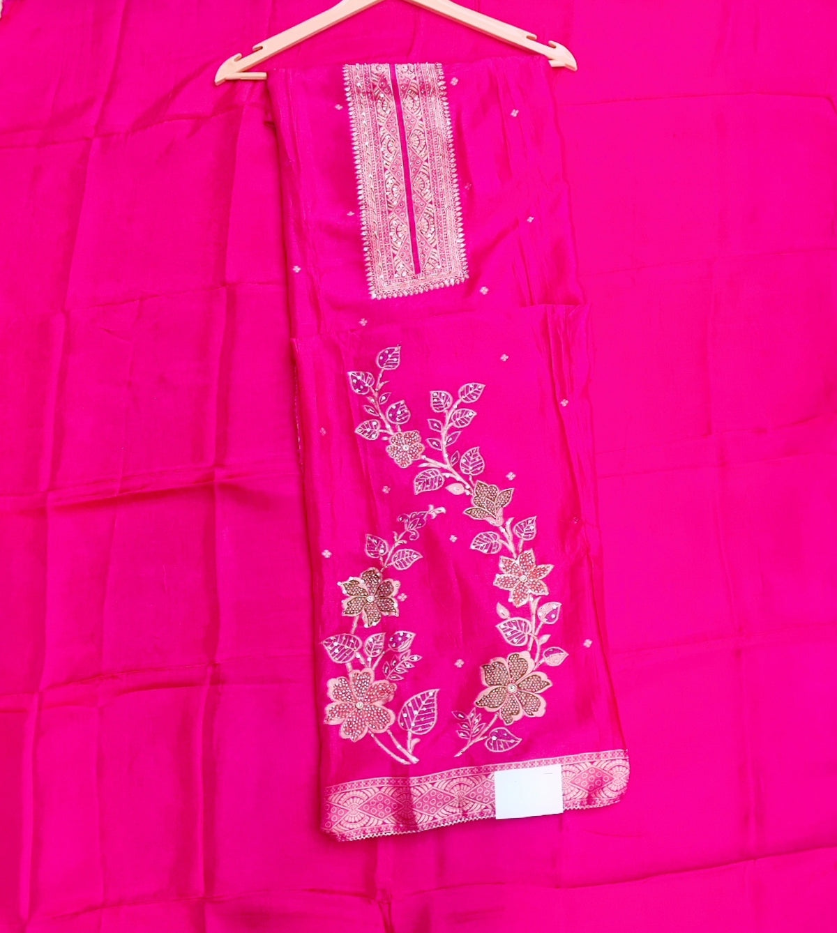 Magenta Banarasi Silk Suit with Moti & Dabka Work