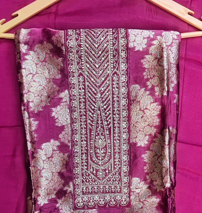 Purple Banarasi Woven Silk Suit with Zari Work