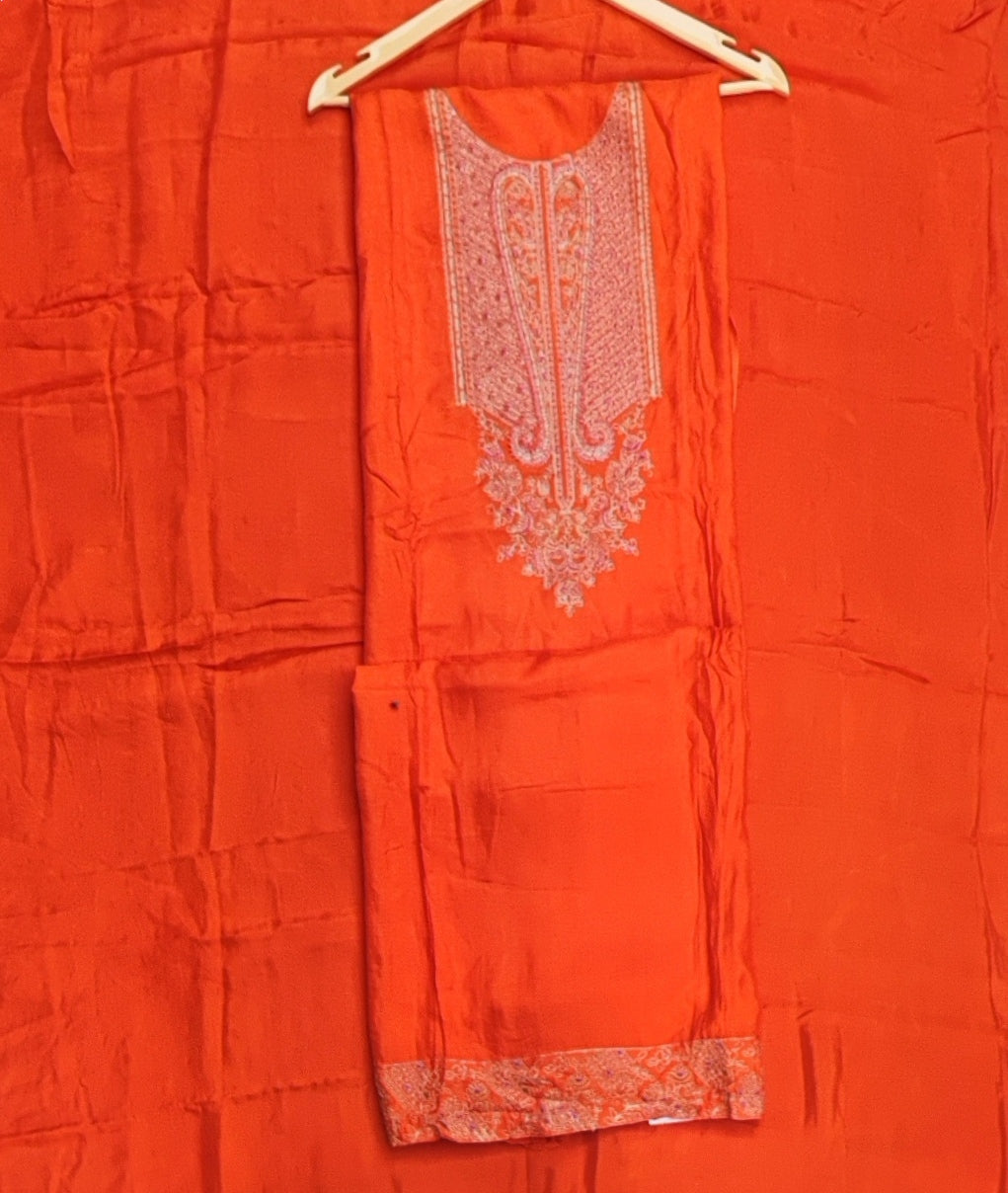 Orange Silk Suit with Bandhani Banarasi Dupatta