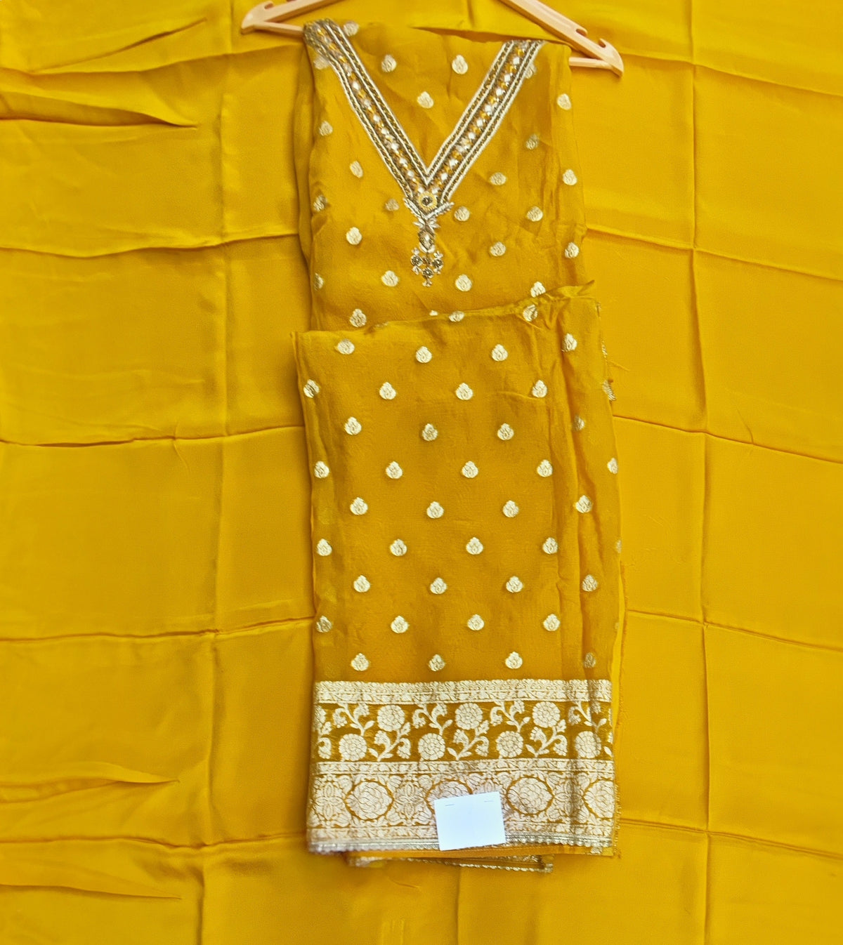 Mustard Organza Banarasi Suit with Handwork