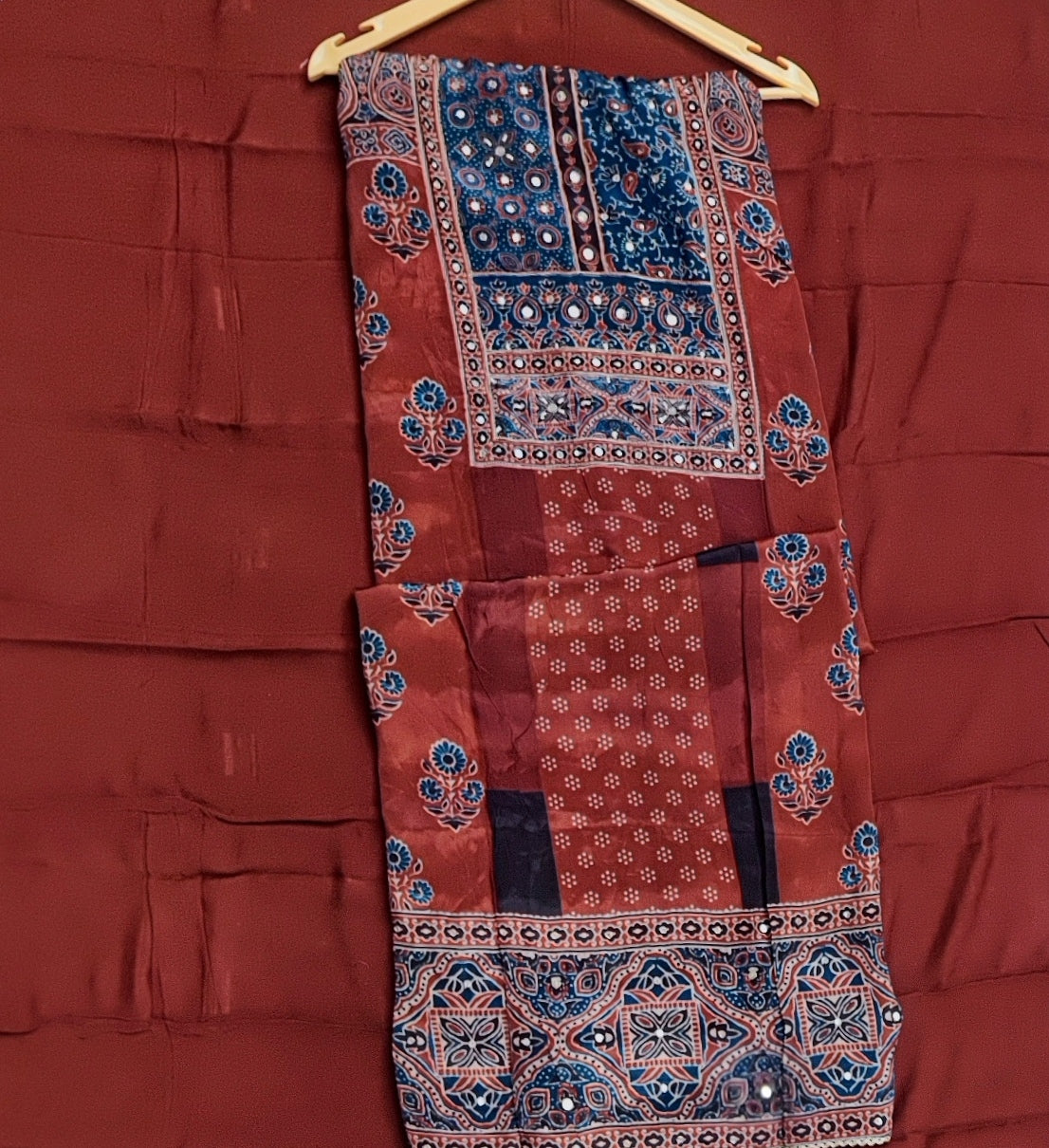 Rust Geometric Print Crepe Suit