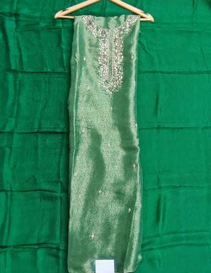 Green Tanchoi Suit with Dabka Work
