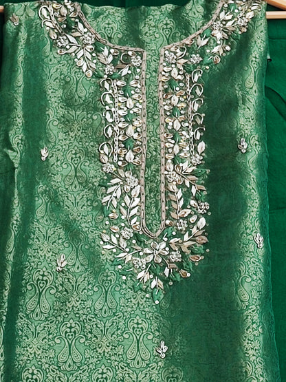 Green Tanchoi Suit with Dabka Work