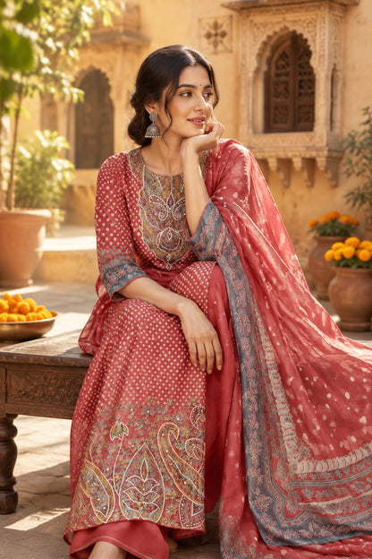 Rust Polka Dot Chanderi Suit