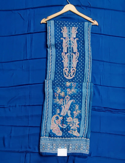 Blue Paisley Printed Muslin Suit