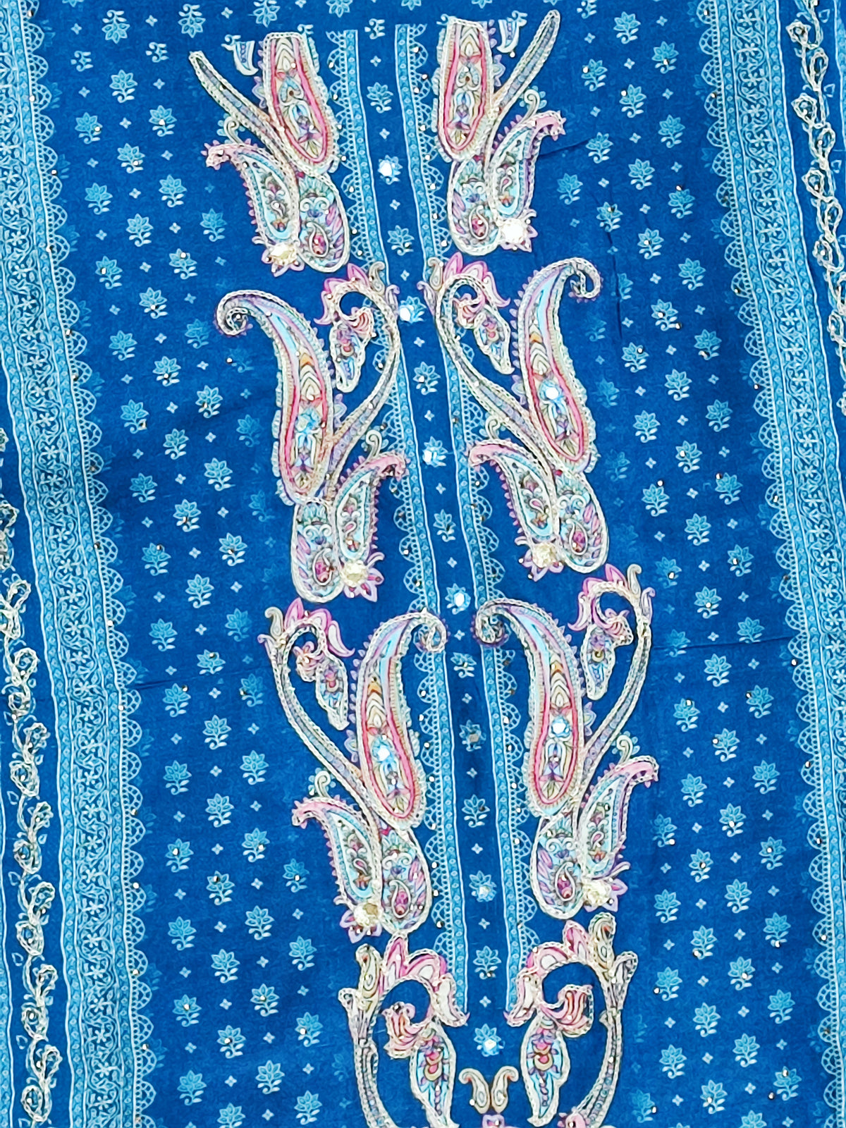 Blue Paisley Printed Muslin Suit