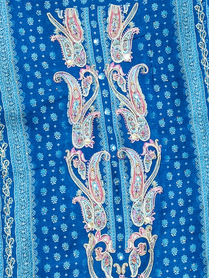 Blue Paisley Printed Muslin Suit