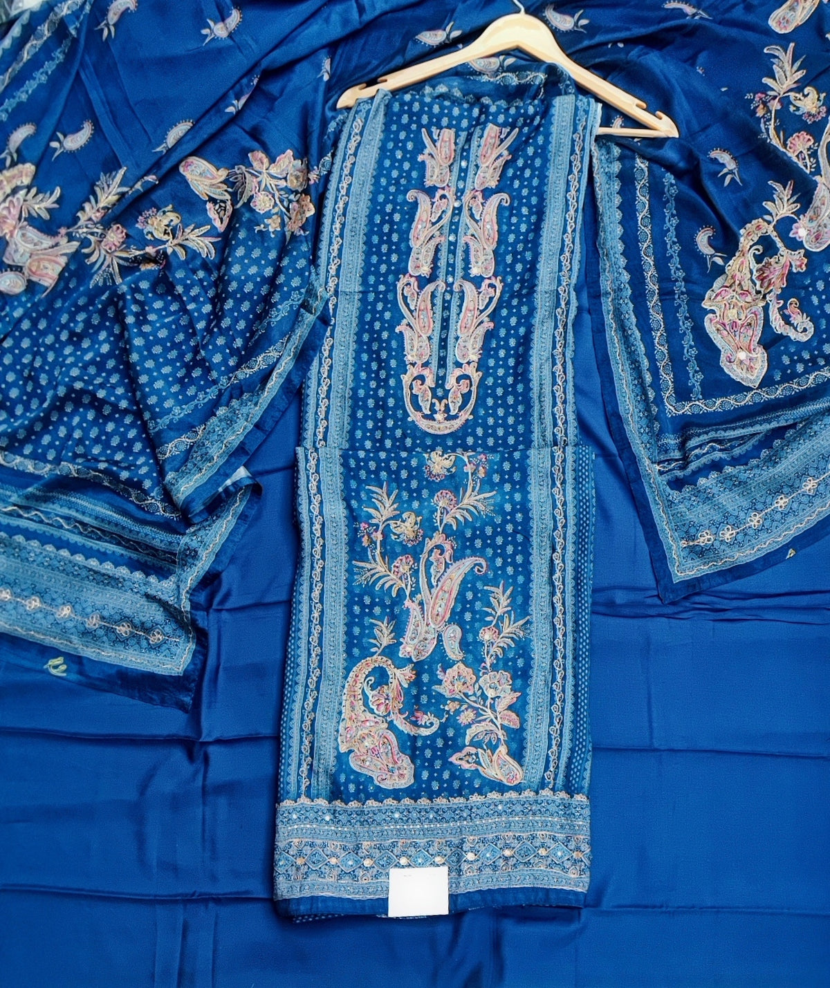 Blue Paisley Printed Muslin Suit