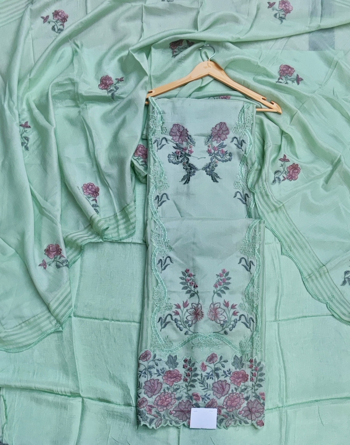 Light Green Tissue Suit with Resham Work