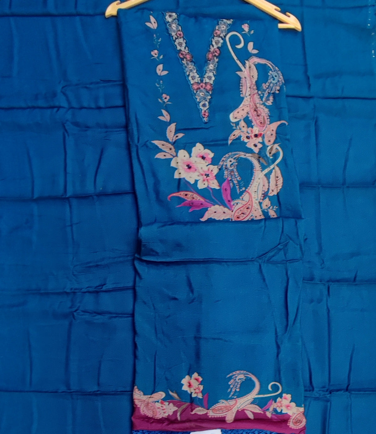 Teal Blue Printed Muslin Suit