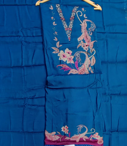 Teal Blue Printed Muslin Suit