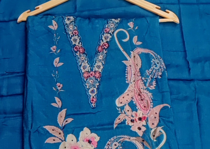 Teal Blue Printed Muslin Suit