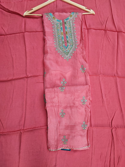 Carrot Pink Silk Suit with Zari Work